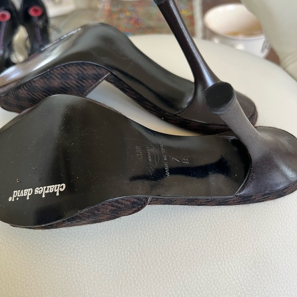 Size 7 Charles David heel brown & black checker mules - Picture 5 of 7